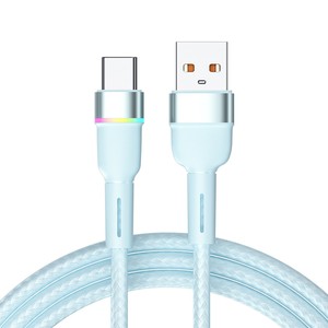สายชาร์จเร็วแบบถัก 7 สี พร้อมไฟแสดงสถานะ 120W Type C สำหรับ Android พร้อมไฟ 1 เมตร สายไนลอนหุ้มฉนวน - Product Image 1