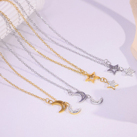 Collier minimaliste en acier inoxydable plaqué or 18 carats avec pendentif lune, perle d'imitation délicate, motif animal et étoile, tendance, avec cordon, idéal pour un cadeau
