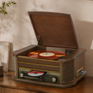 Tourne-disque multifonction en bois pour CD, cassette, <span class=keywords><strong>vinyle</strong></span>, radio DAB sans fil, USB, <span class=keywords><strong>encodeur</strong></span> AUX, télécommande - Product Image 6
