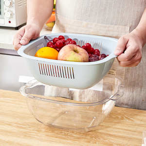 Passoire de cuisine carrée double couche de 30 cm en PET épaissi, résistante aux chocs, pour laver les fruits et légumes - Product Image 1