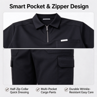 Ensemble de blouses médicales tissées à demi-zip, haut à manches courtes et pantalon cargo, uniforme médical pour hommes et femmes, tenue de travail pour hôpital et clinique
