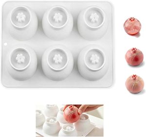 Molde de silicona para granada de 6 cavidades, molde para hornear con forma de fruta 3D, molde de silicona de calidad alimentaria para pastel de mousse, pudín de gelatina de chocolate - Product Image 1