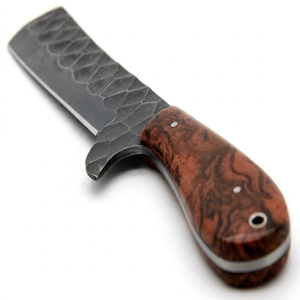 Couteau à viande artisanal en acier Damas foncé avec manche en résine ambrée marron - Product Image 1