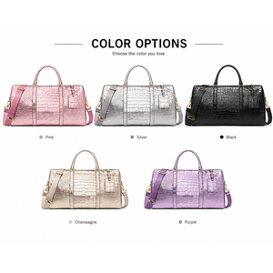 <span class=keywords><strong>Sac</strong></span> de voyage en toile rose métallisé à motif crocodile pour femmes, grande capacité, <span class=keywords><strong>sac</strong></span> de week-end avec poignée de transport et bandoulière - Product Image 5