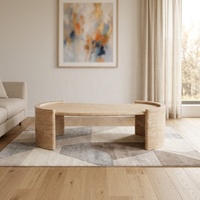 Table basse de salon en travertin beige vintage, design irrégulier personnalisé, fabrication artisanale italienne traditionnelle