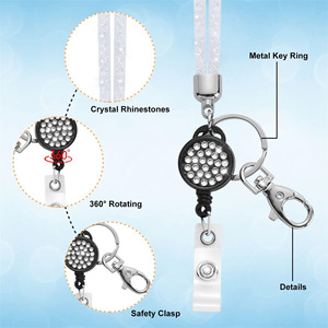 Cross-border lanyard, <b>clay</b> with rhinestone inlay, easy-open buckle, vertical card holder, double-sided transparent <b>set</b>, - Product Image 4
