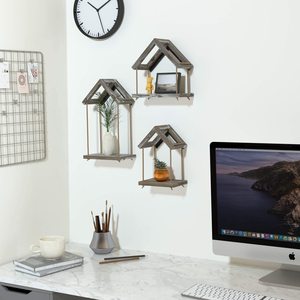 Marco de madera maciza con <span class=keywords><strong>cuerda</strong></span> <span class=keywords><strong>colgante</strong></span>, estante de decoración de 3 Paredes, flotante, para sala de estar, dormitorio y apartamento - Product Image 2