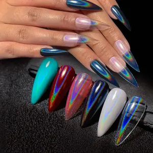 Blanc Holographique Nail Chrome Poudre Transparent Effet Clair Licorne Arc-En-Ciel Brillant Ongles Scintillant Poussière Verre Shimmer Pas Paillettes