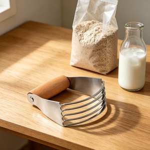 Mélangeur à pâte en acier inoxydable, coupe-pâte à 5 lames et mélangeur à farine en métal pour la pâtisserie, manche en bois - Product Image 5
