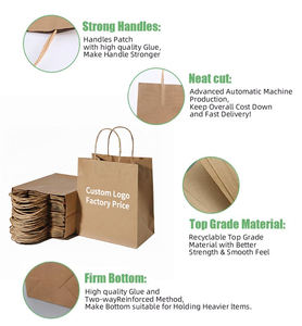 ถุงกระดาษสีน้ำตาลกลางแบบเป็นมิตรกับสิ่งแวดล้อม ถุงของขวัญกระดาษแบบกำหนดเอง ถุงจัดส่งแบบหูหิ้วแบน พร้อมโลโก้ - Product Image 6