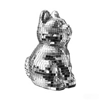 Boule disco miroir en verre en forme de chat porte-bonheur réfléchissant argenté et doré, nouveau design 2025, pour la décoration de Noël, du Nouvel An et de la maison