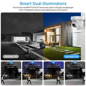 كاميرا PITZ داخلية صغيرة الحجم 8 ميجا بيكسل الأحدث مع زووم 5x وصوت ثنائي الاتجاه مع أضواء مزدوجة بالألوان الكاملة تحت الحمراء ودقة 4K ومشغل فيديو رقمي متصل بكاميرا PITZ على شكل برج - Product Image 2