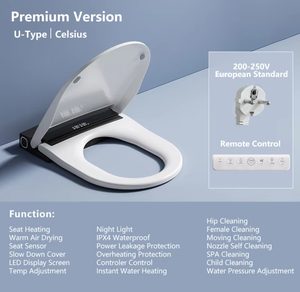 Asiento de Inodoro Inteligente de Lujo en Forma de U, Alargado, Multifunción, con Calefacción Automática, Secado y Bidé, con Control Remoto - Product Image 4