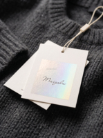 Étiquettes suspendues personnalisées estampées à chaud avec cordon ciré en papier coton, ensemble de deux étiquettes volantes pour vêtements de marque