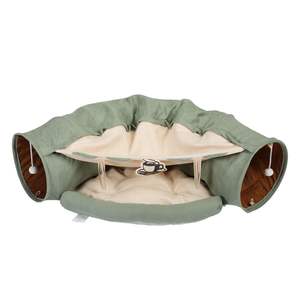 Cama Telescópica para Gatos con Túnel Acolchado, Cama Redonda para Perros de Interior Color Verde Matcha con Pelotas de Juguete, Lavable a Mano, Fibra de Poliéster, Tela Oxford - Product Image 5