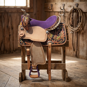 Selle de cheval western en cuir véritable faite à la main, ornements sculptés indiens, ferrures en laiton durables, meilleur prix pour les commandes en gros - Product Image 3