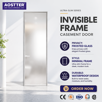 Puerta de Baño AOSTTER con Marco Invisible Minimalista y Vidrio Esmerilado, Puertas Interiores de UPVC Blancas con Apertura Lateral para Apartamentos de Lujo