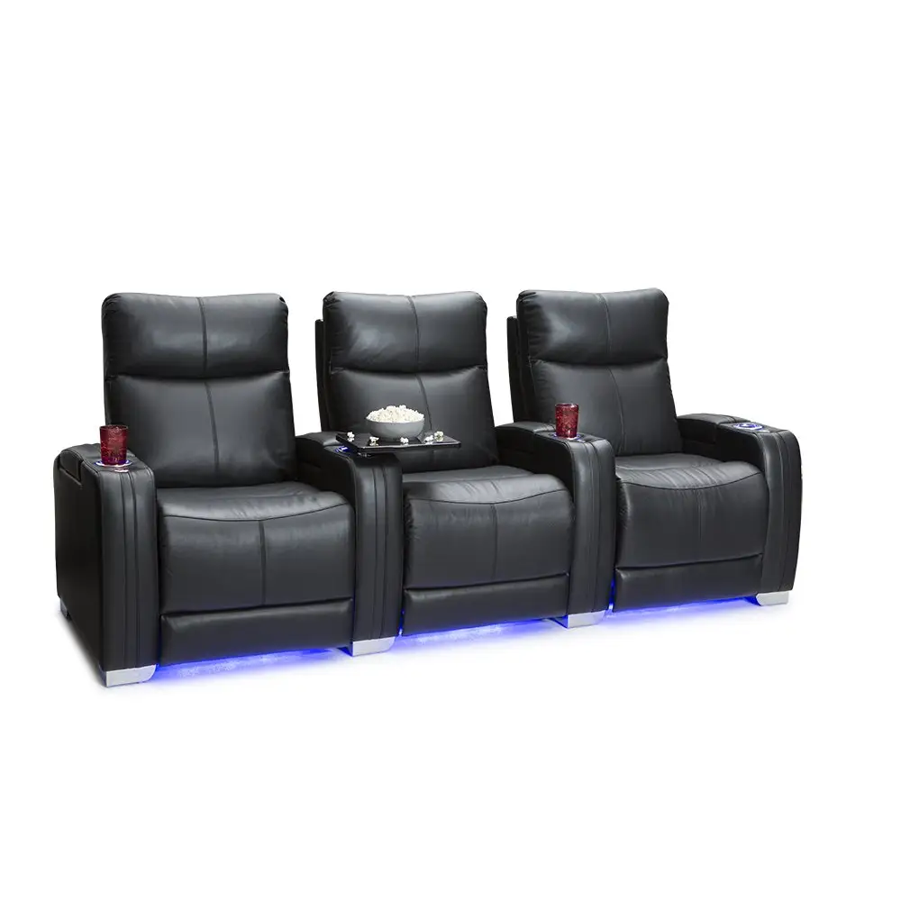 Muebles Geeksofa, sofá reclinable de cine en casa eléctrico de cuero moderno con portavasos y luz LED