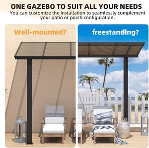 Gazebo para Exteriores de 8' x 5' con Techo Rígido, Pérgola Independiente para Patio, Gazebo Pequeño de Pared con Toldos Resistentes - Product Image 5
