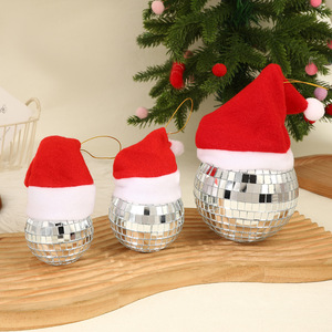 Yi Sugar Argent Mousse Mini Chapeau De Père Noël Ornements Suspendus Arbre De Noël Boule Brillante Disco Miroir Boule - Product Image 2