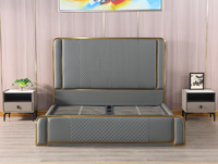 Ensemble matelas et lit de rangement, de luxe, taille super king, en acier inoxydable doré, cuir gris, moderne, queen size, cadre de lit de rangement