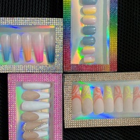 100 boîtes d'emballage pour faux ongles de luxe personnalisées avec logo gratuit, en plastique avec strass