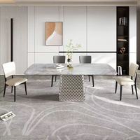 Table à manger moderne en acier inoxydable avec plateau en cristal, base blanche et argentée, stable, 8 places, 180 cm, meubles pour la maison, hôtel