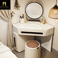 Table de maquillage de luxe légère française avec miroir LED de haute qualité et tiroirs en pierre triangulaire pour chambre à coucher de filles