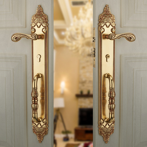 <span class=keywords><strong>Poignée</strong></span> <span class=keywords><strong>de</strong></span> <span class=keywords><strong>porte</strong></span> extérieure <span class=keywords><strong>de</strong></span> luxe en laiton doré 24 carats, style européen, pour portes en bois, grande taille - Product Image 1