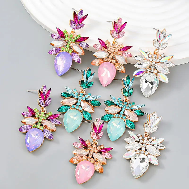 Gioielli di moda moda colore diamante con goccia d'acqua di vetro set di strass fiore da sposa orecchini di cristallo di tendenza