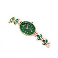 Montre Femme Vintage à Cadran Vert Prix de Gros, Élégante Montre-Bracelet à Quartz pour Dames avec Chaîne en Cristal Vert Feuille