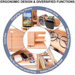 Bamboo Desk Organiser Custom Desk Storage <b>Phone</b> <b>Stand</b>-beside Desk Organiser - Product Image 3