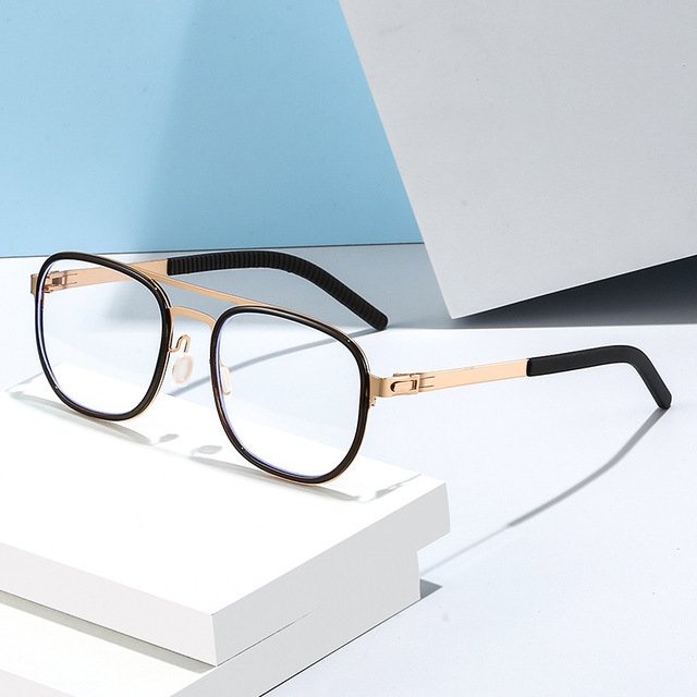 2026 New Style Hinge-free -pressure Punk Double-beam Eyeglass Frame Men Fashionable Metal Non-slip PC Lenses Myopia Blue Light