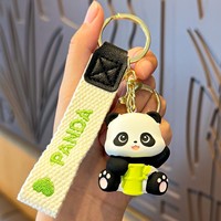 Porte-clés pendentif panda en bambou, figurine mignonne de petit panda de dessin animé, accessoire créatif pour sac d'écolier, cadeau original