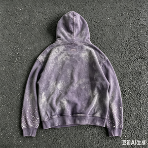 Sudadera con Capucha Oversize para Hombre, Morado con Efecto Degradado y Estampado Spray, Estilo Urbano, Algodón French Terry, Bolsillo Frontal con Logo - Product Image 3
