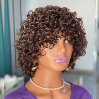 Perruques Courtes Bouclées en Cheveux Humains Remy, Fabriquées à la Machine, Texture Naturelle, Perruques Courtes Bouclées à la Mode pour Femmes Afro-Américaines