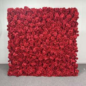 Panel de pared de flores enrollable 3D rojo de 8x8ft, telón de fondo de pared de rosas, pared de flores enrollables artificiales para decoración de boda - Product Image 1