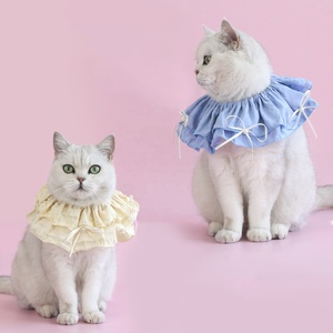Écharpe de cou réglable pour chat et <span class=keywords><strong>chien</strong></span>, style princesse, couleur unie, double couche avec nœud en ruban, dentelle et perles, pour animaux de compagnie - Product Image 1