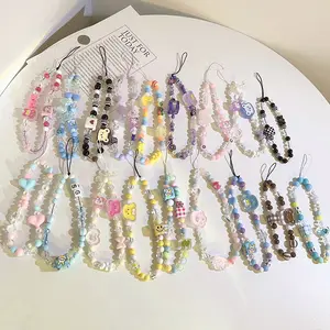 Short Style Wrist Small Bead Beaded Bracelet Pendant Mobile Phone Strap Tulip Flower Bead Pendant Universal Phone Antiloss Sling