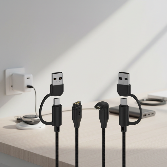 Two-in-One 4-Pin Female USB-A Male Fast Charging Cable 180 Rotational Connector Pure Copper Conductor Braid for Garmin Smart