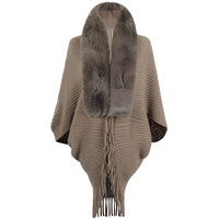 Automne hiver femmes doux Poncho tricoté Poncho avec fourrure femmes avec glands épais pull Poncho
