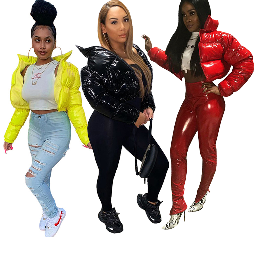 Модная блестящая черная Повседневная пуховая куртка, женская одежда, пышные куртки, пуховое зимнее пальто, 2021