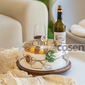 Yeni Ürün Döner Tabla Doğal Ahşap Pasta Standı Akrilik Kubbeli Mutfak Aksesuarları için - Product Image 2