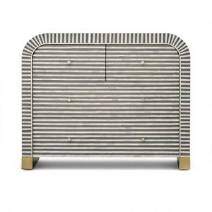 Contemporary Striped Marble <b>Chest</b> of Drawers with Brass Feet 3-Drawer <b>Storage</b> Cabinet Modern Living Room Furniture - Product Image 1