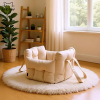 Coussin de voiture pliable et réglable pour chien et chat, couleur unie blanc crème, avec poignées de transport, doux et épais