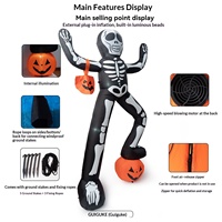 Squelette gonflable lumineux de 24 m pour Halloween, à brancher, pour intérieur et extérieur, accessoire de décoration de scène