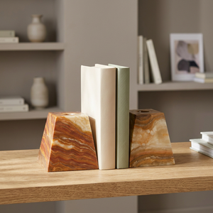 Juego de 2 sujetalibros trapezoidales de ónix natural, hechos a mano, con forma de cuña, soporte de piedra para libros con soporte para vela, venta al por mayor, logotipo personalizado - Product Image 3