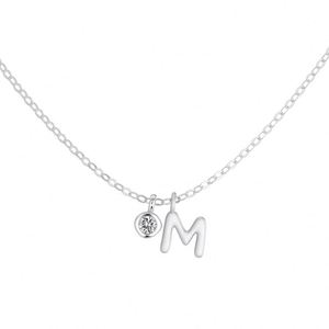 Dylam <b>Initial</b> Necklace Rhodium Plated 925 <b>Silver</b> 5A Zirconia Tiny -M- Letters Monogram <b>Pendant</b> Necklaces for Women - Product Image 1