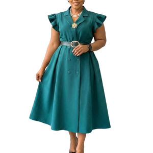 D365 Fashion Plus Size Women Blazer Dress Ruffle Sleeve High Waist Belted Midi Dress Office Church Formal <strong>African</strong> <strong>Wear</strong> for Women - Product Image 2