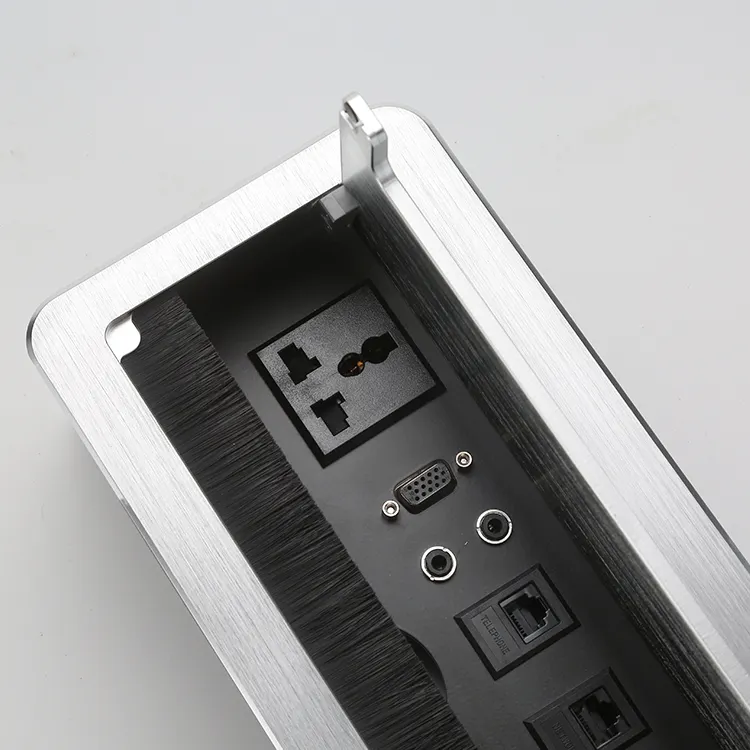 Aluminium Aloi smart office US power outlet Flip cover Brushed grommet data kotak soket pengisi daya listrik dengan rj45 audio
